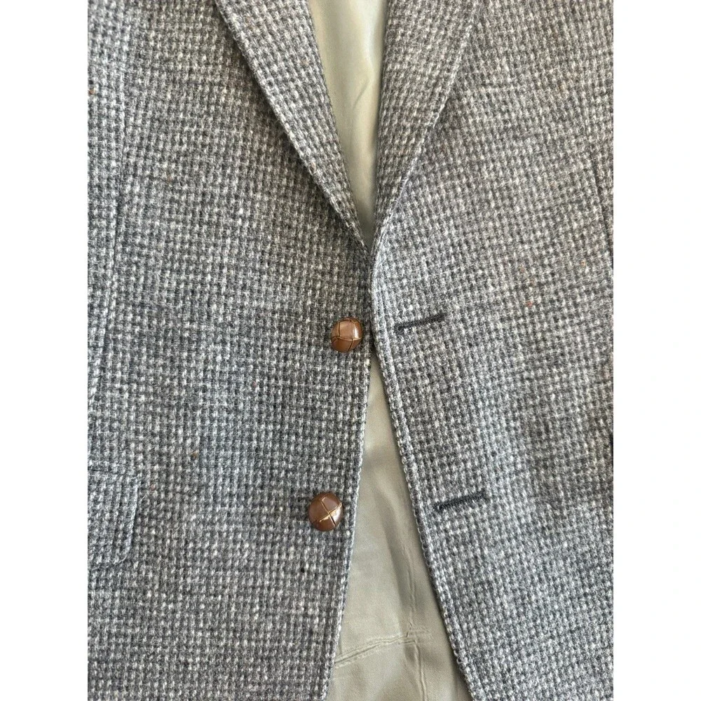 Vtg 70s ~38R Ralph Lauren Chaps Grey Tweed Blazer Leather Buttons Two Button